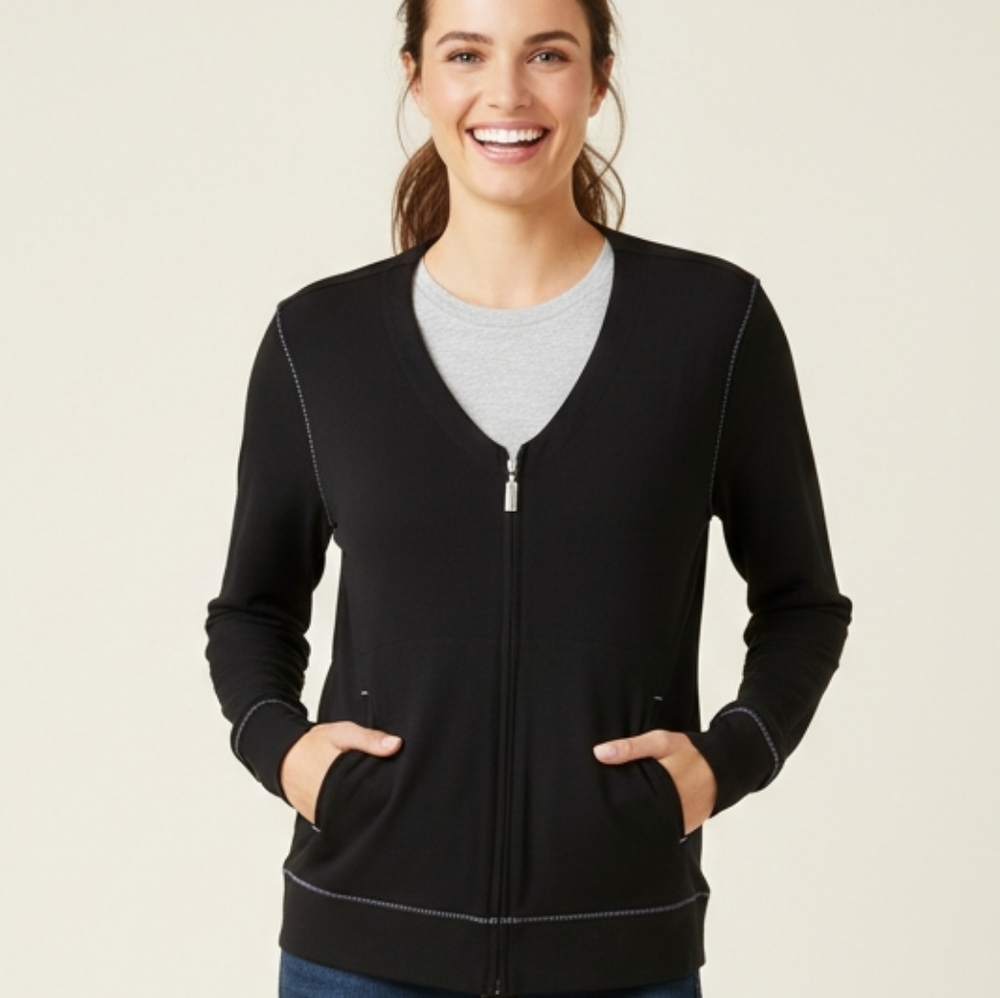 J. Jill Black Zip Jacket with Blue Accents
